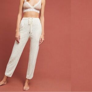 Anthropologie Saturday Sunday Quilted Lace Crochet Ivory Joggers W-759 Sz S